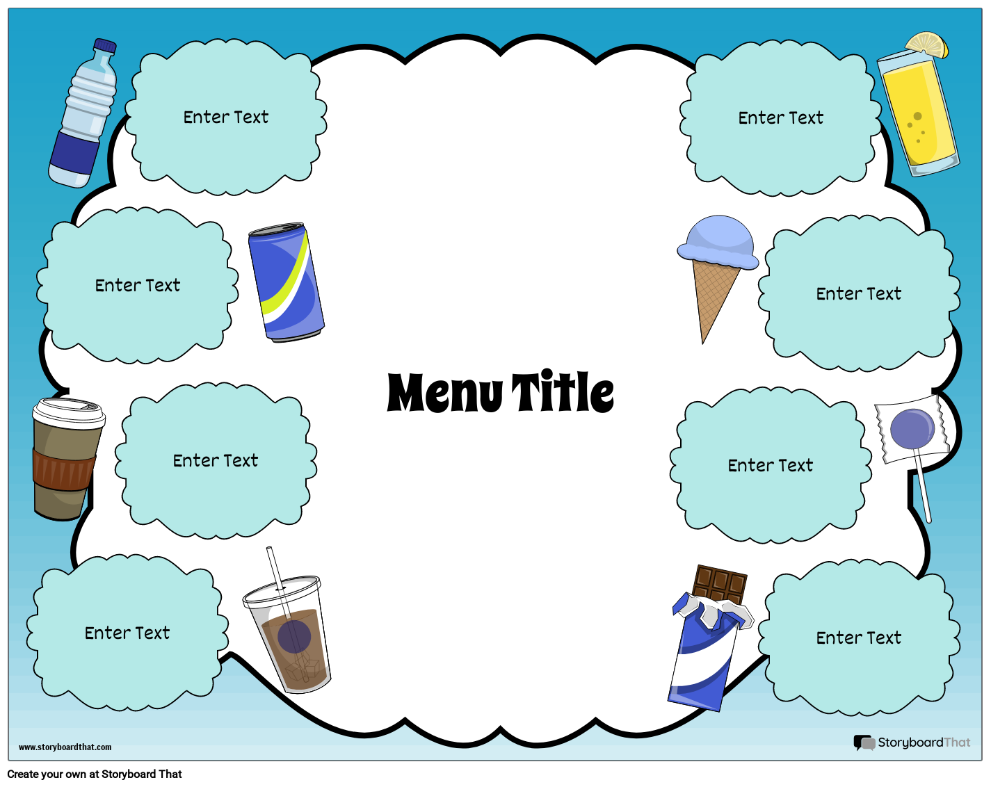 Blue Themed Menu Template with Beverages