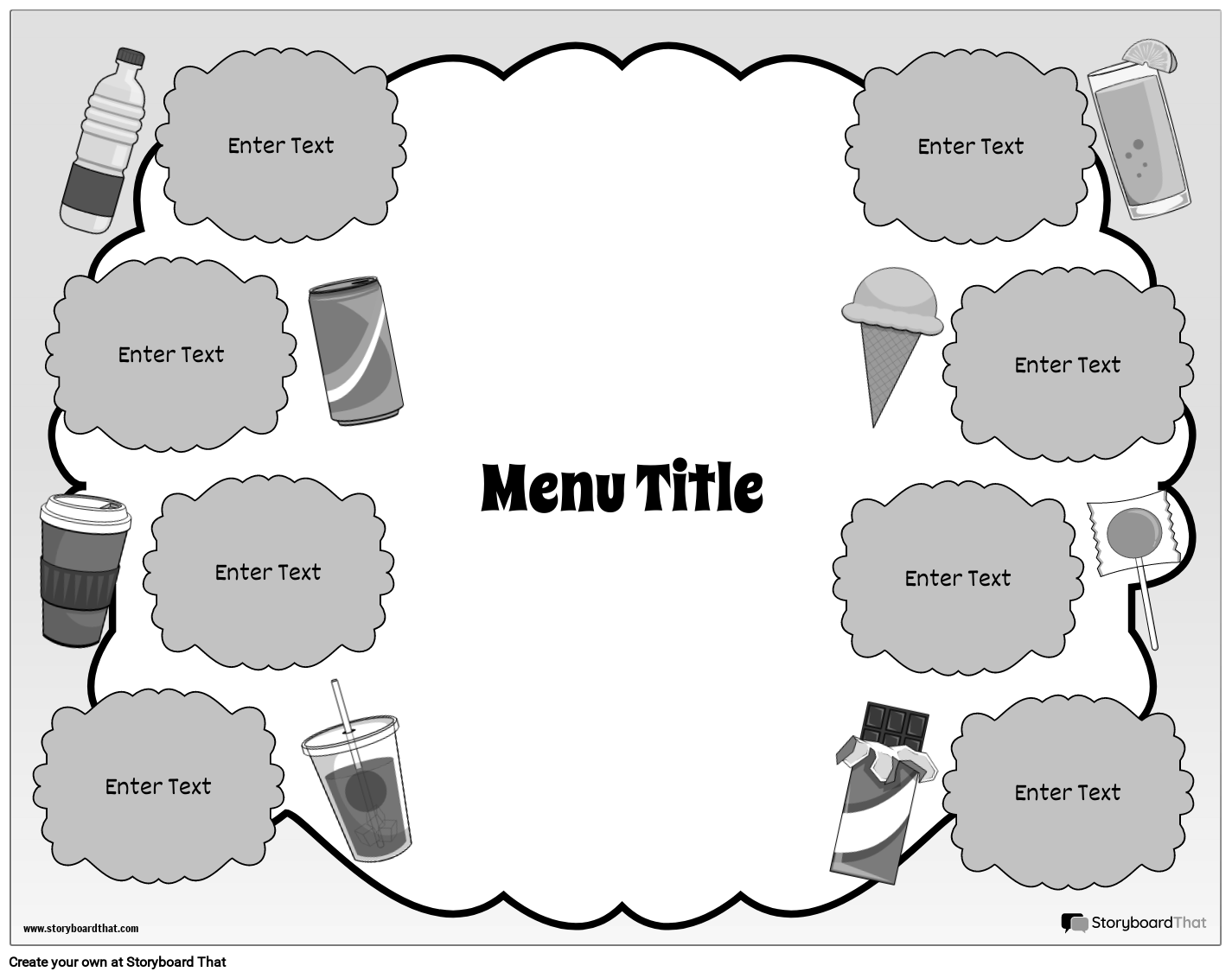 Simple Cloud Shaped Menu Template with Food Items