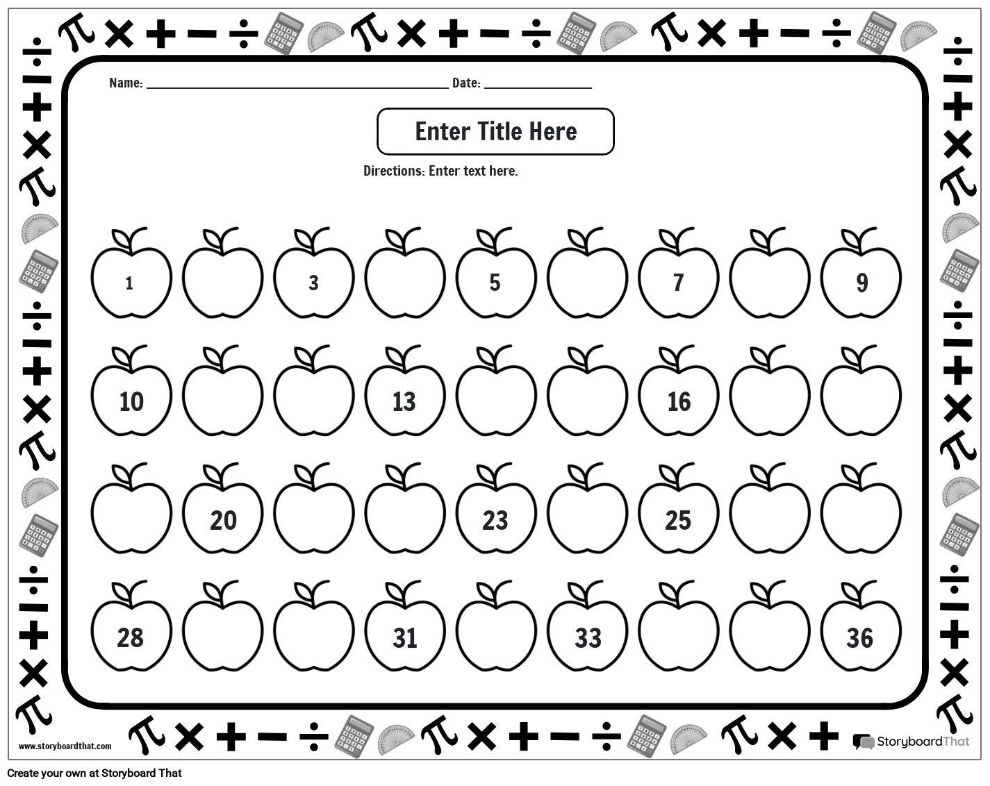 skip counting with apples (black and white)