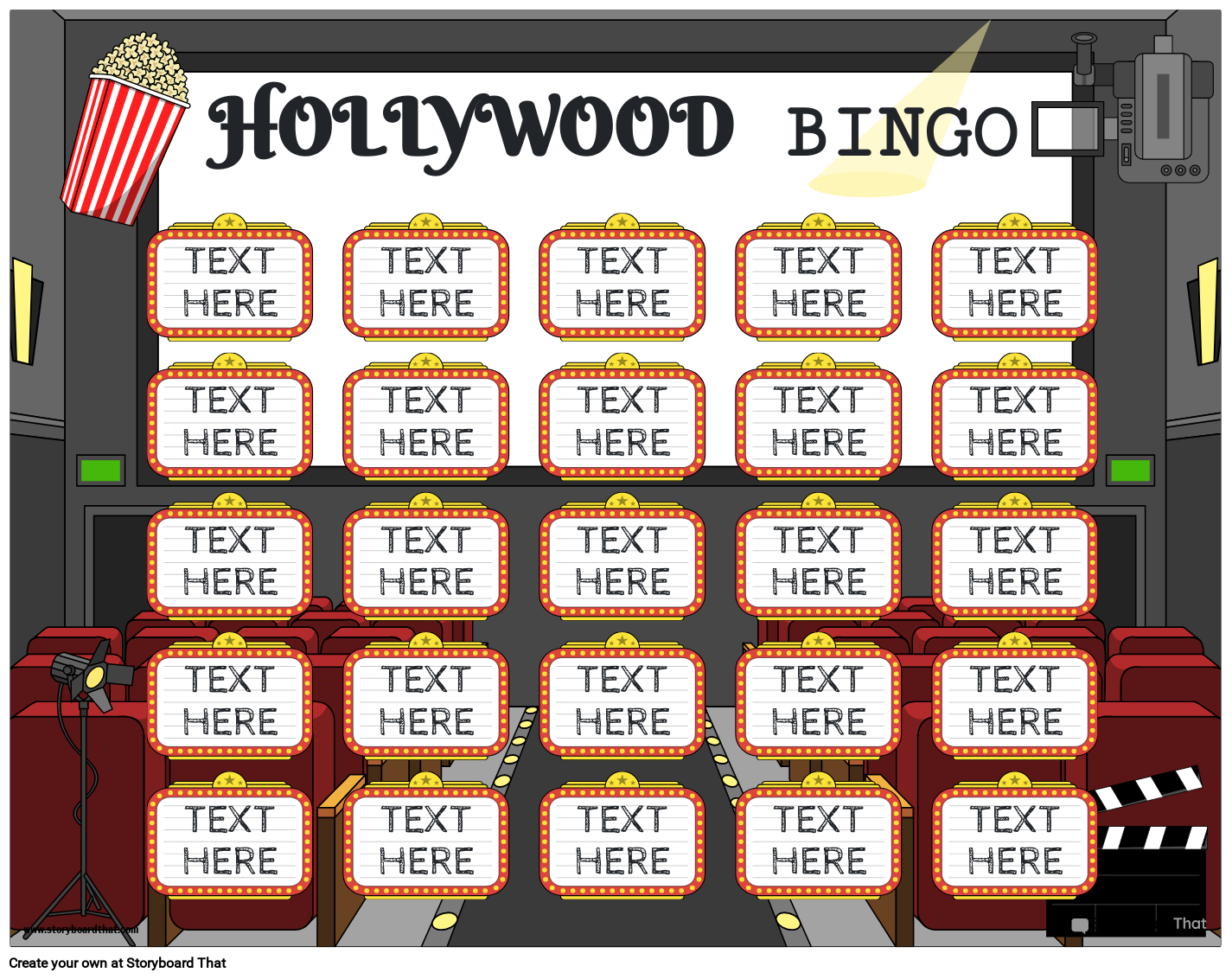 Hollywood Movie Night Bingo Game Board