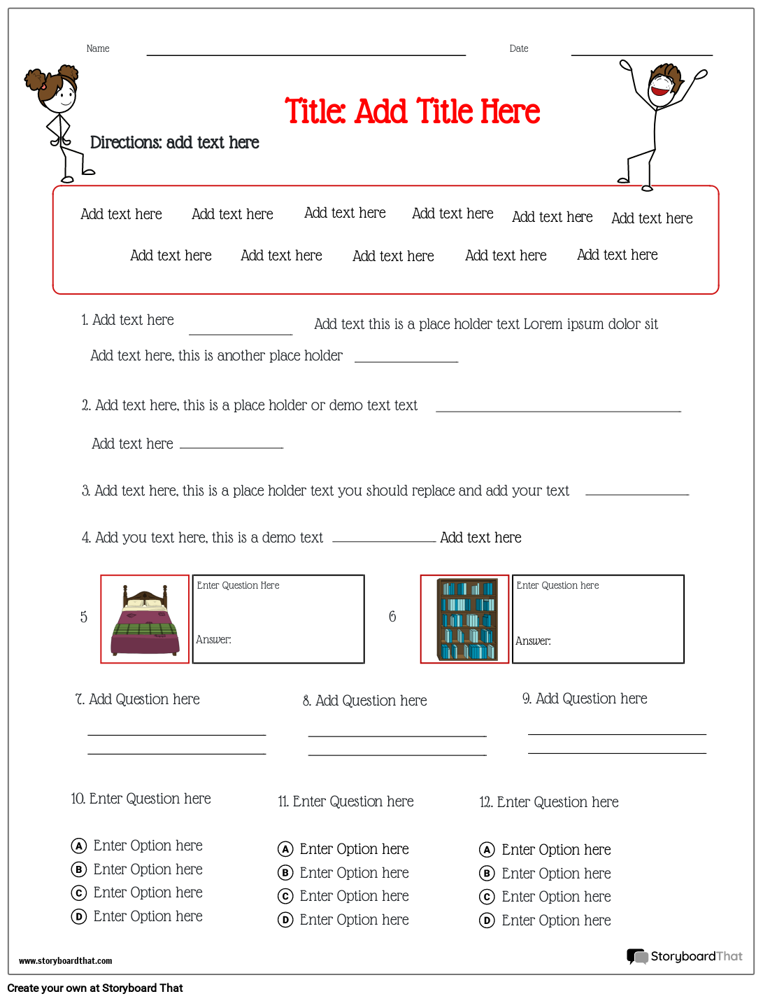 Multi-pattern text and quizzes worksheet