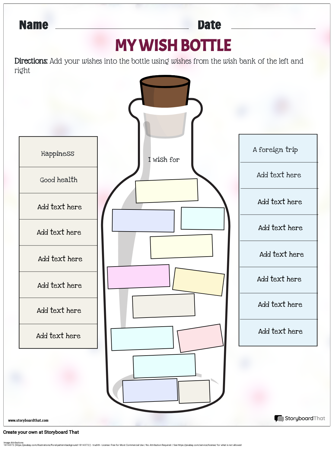 My wish bottle worksheet