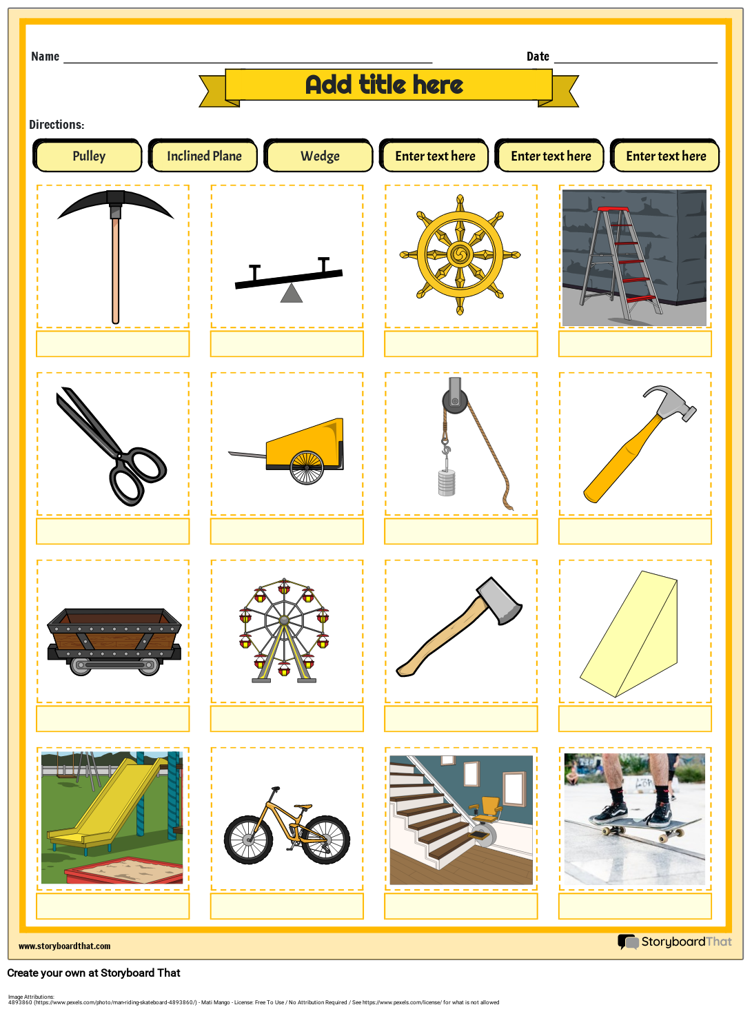3rd Grade Identify Pulley, Wedge, Lever, Screw Machine Paste Worksheets with Pi