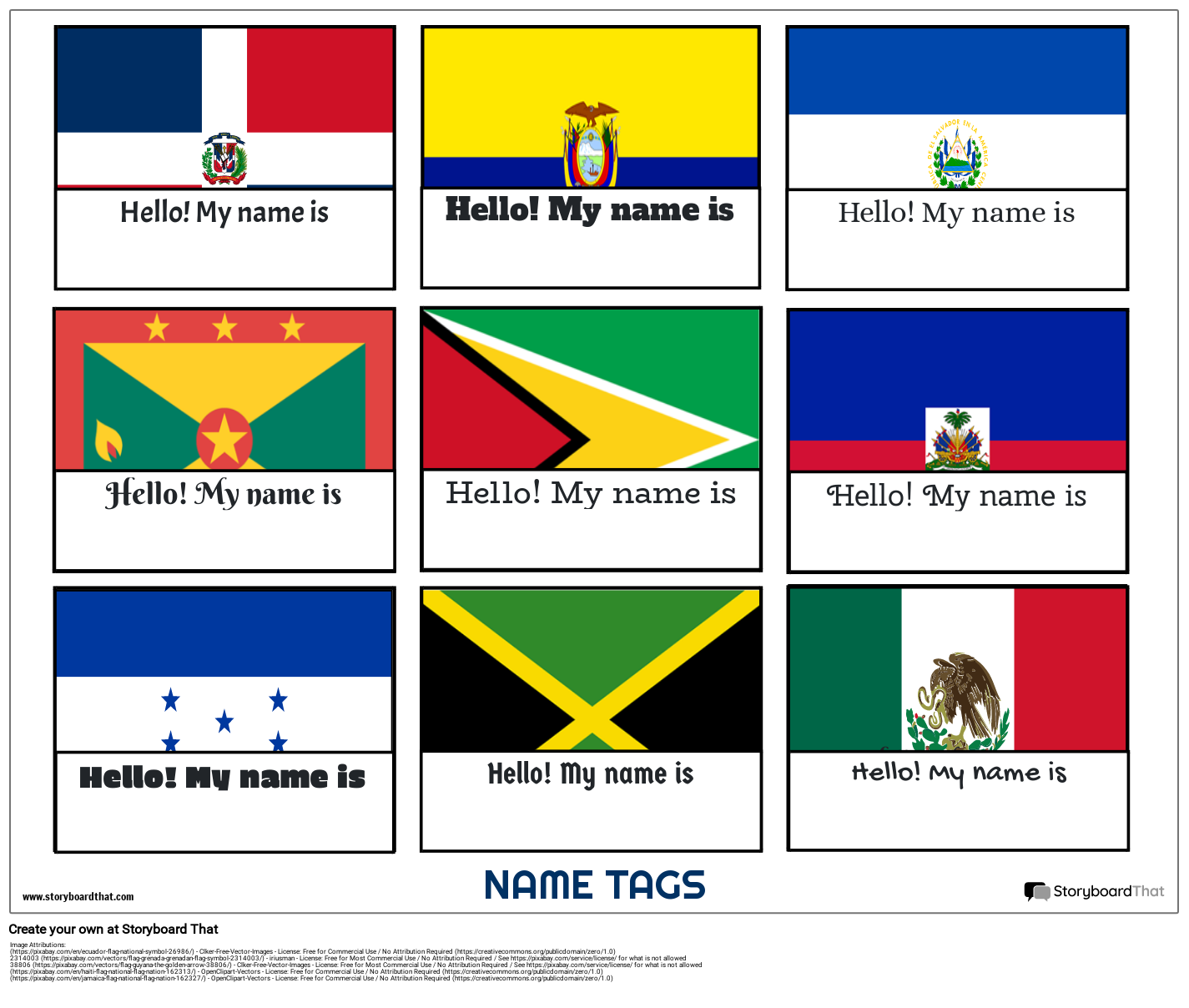 National Flags Name Tag