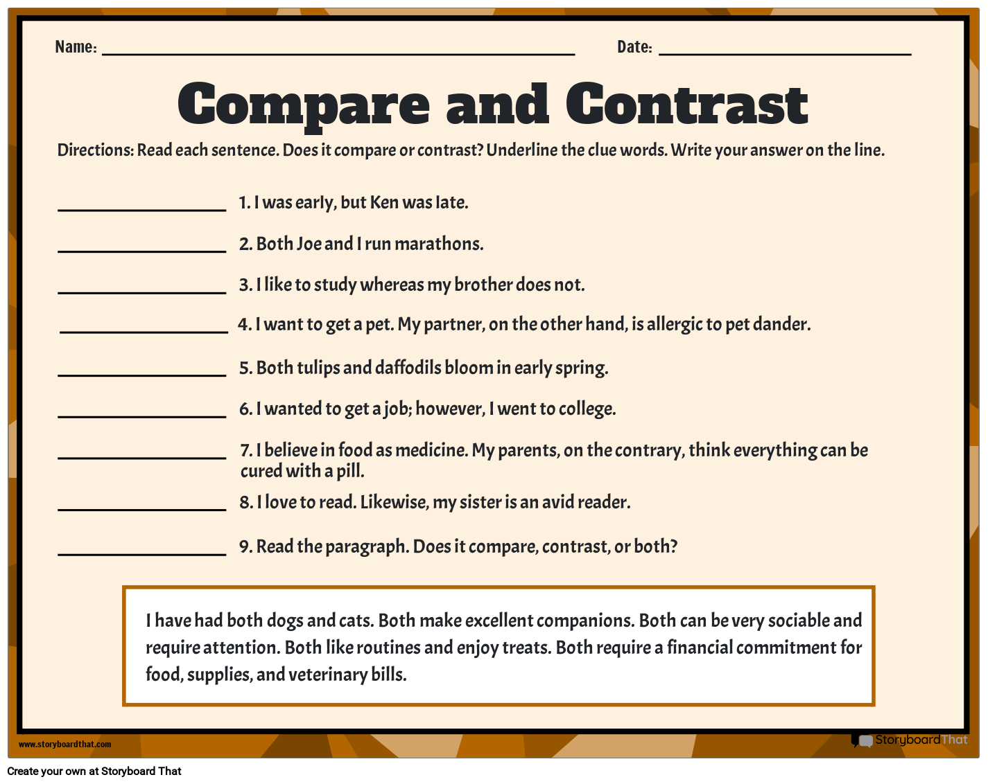 Navigating Sentence Nuances: Compare and Contrast Worksheet