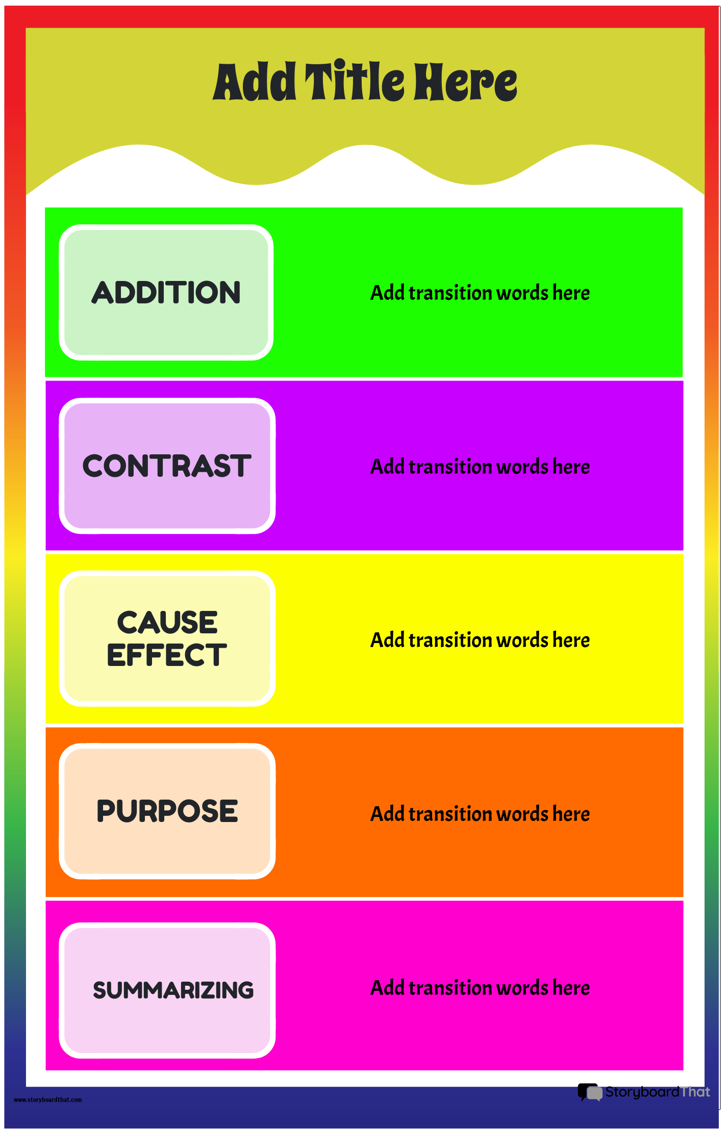 Neon Themed Transition Words Poster