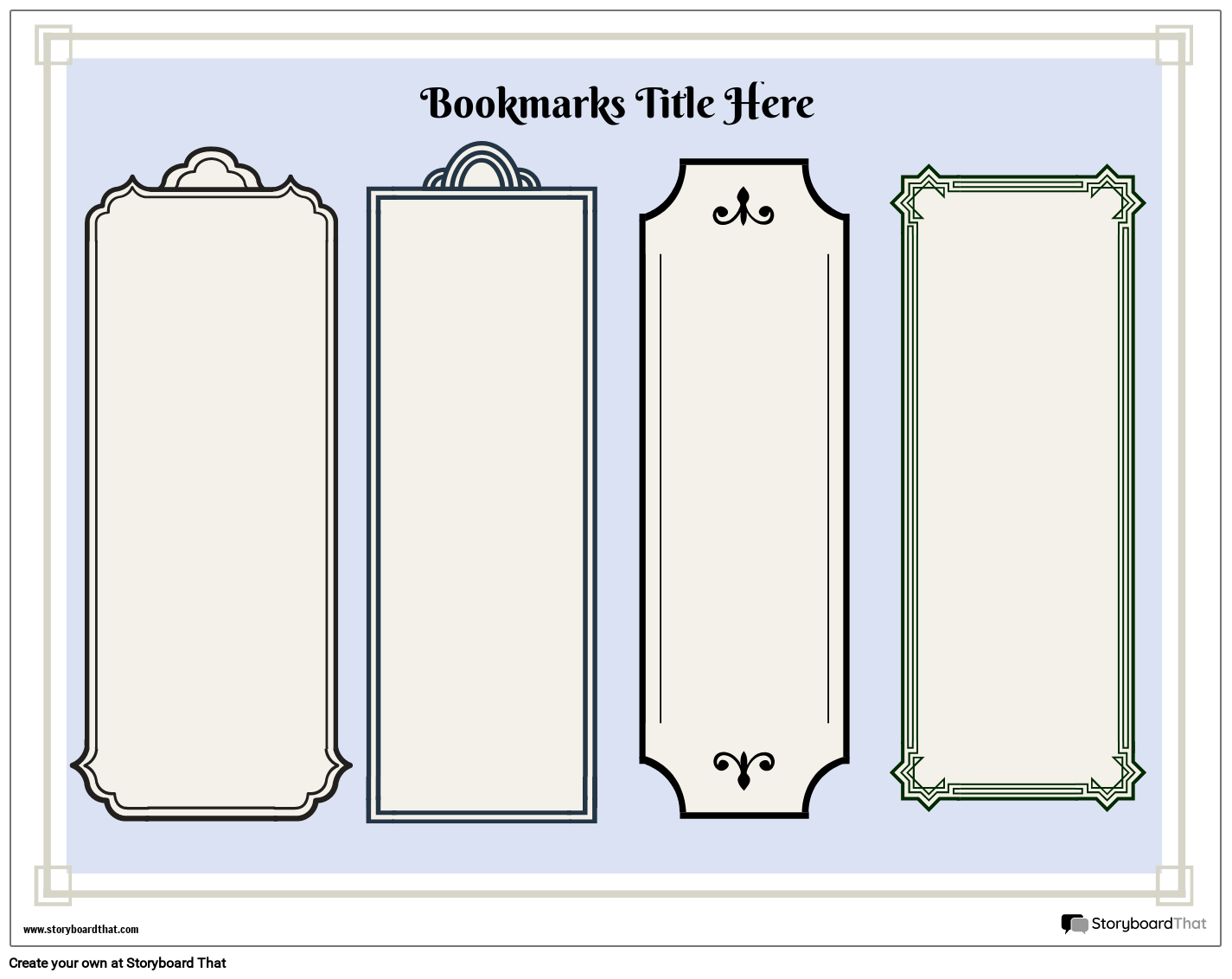 Simple Frames Based Bookmark Worksheet Design
