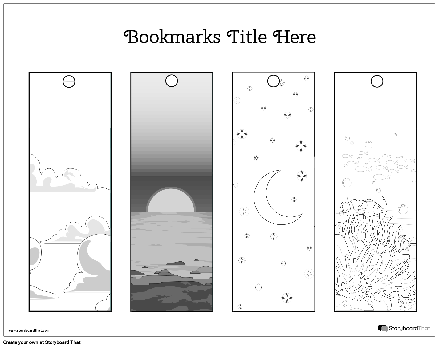 Sky and Water Themed Bookmark Worksheet Design