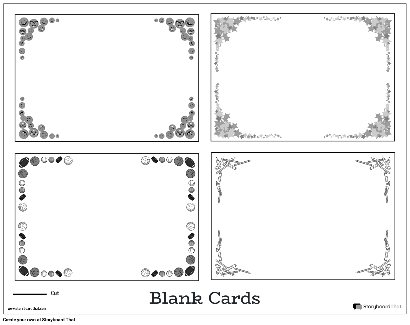 Landscape Card Worksheets with Themed Borders