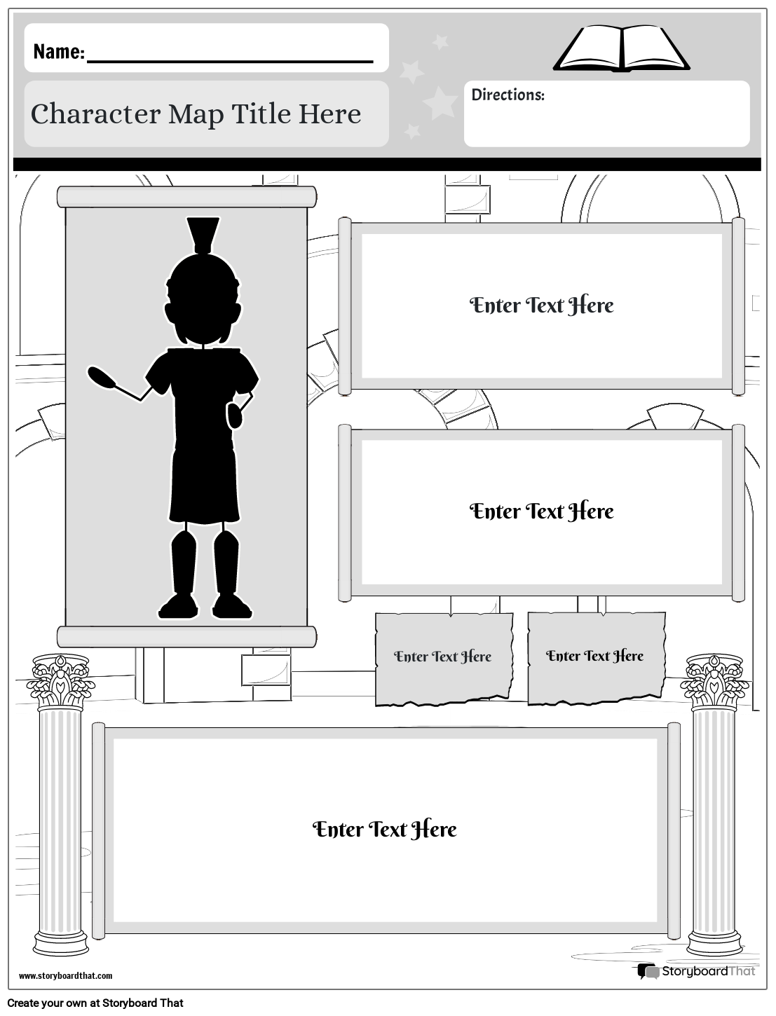Vintage Scroll Themed Character Map Worksheet Template