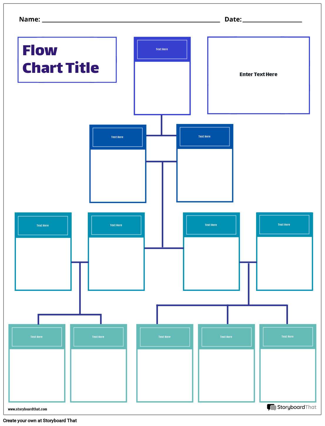 Blue Themed Vertical Flow Chart Worksheet Template