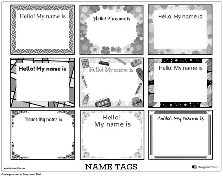 New Create Page Name Tag Template 1 Black &amp; White