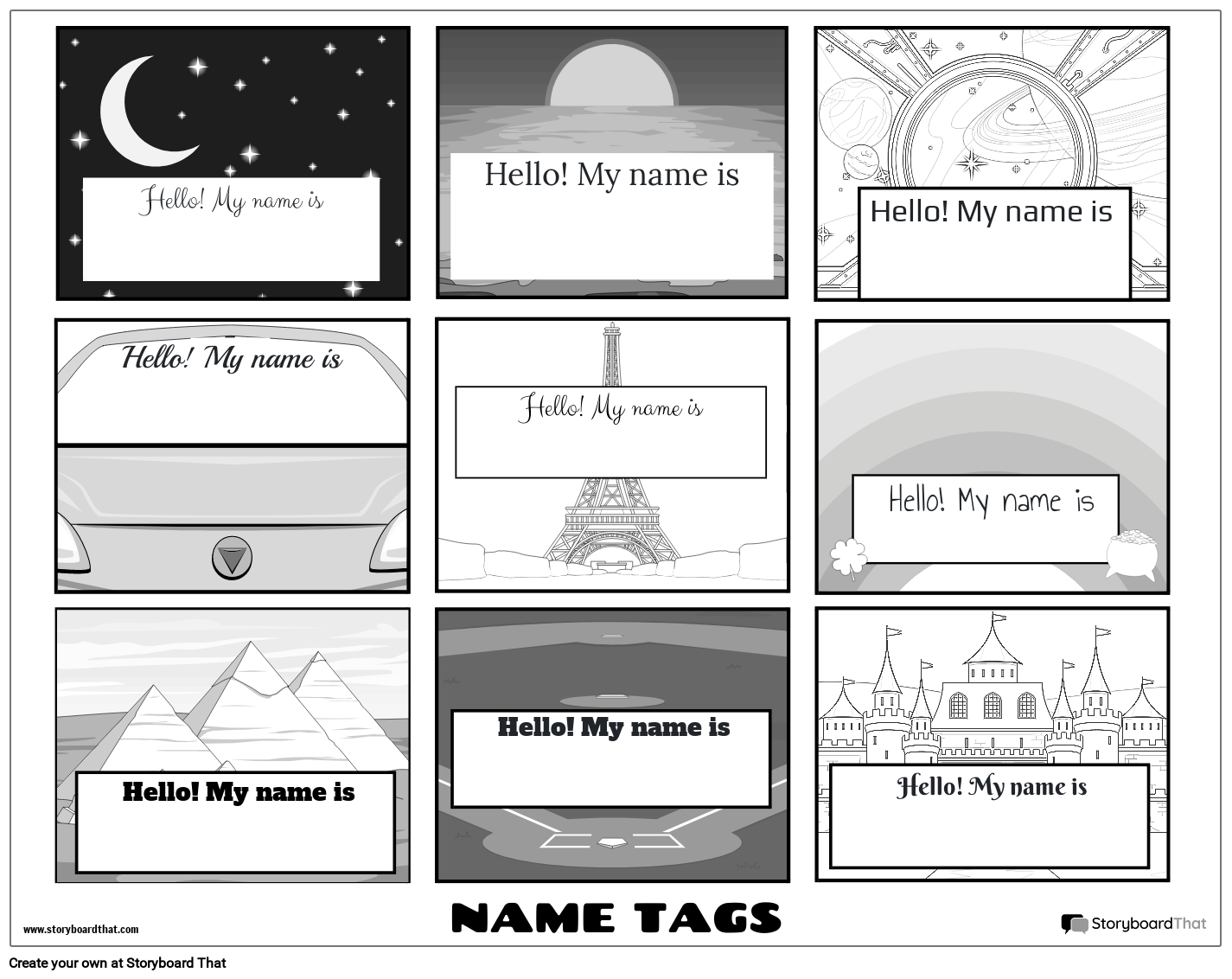 New Create Page Name Tag Template 2 Black & White