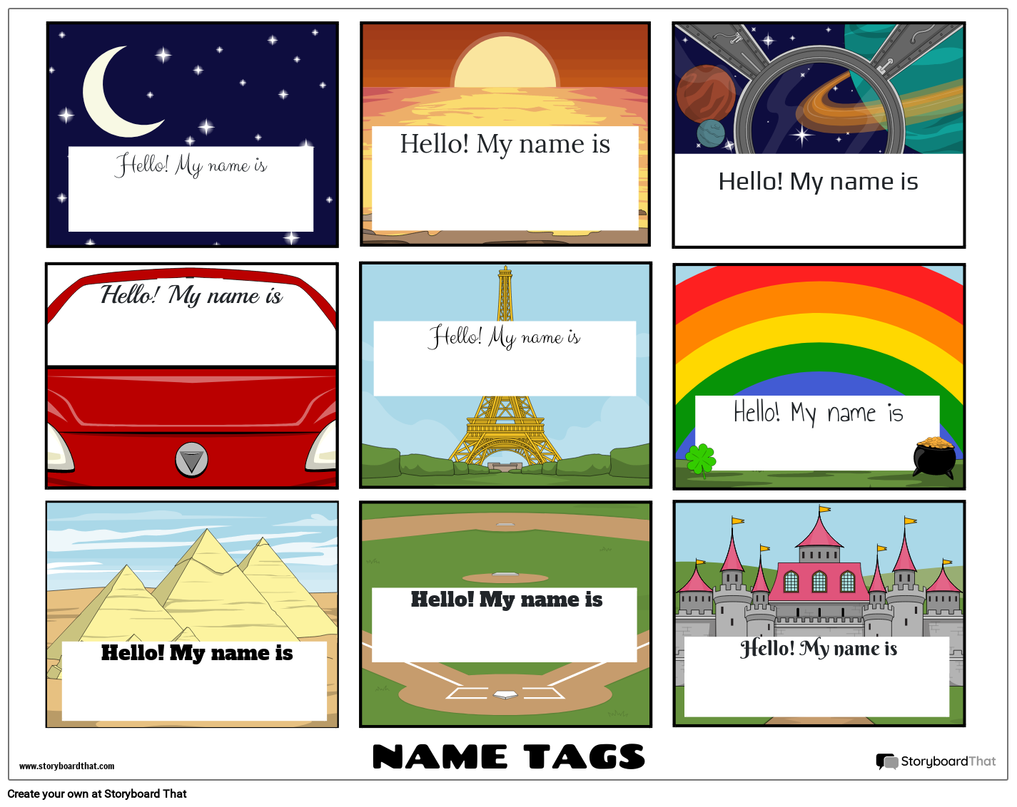 Name Tag Worksheet with Different Settings