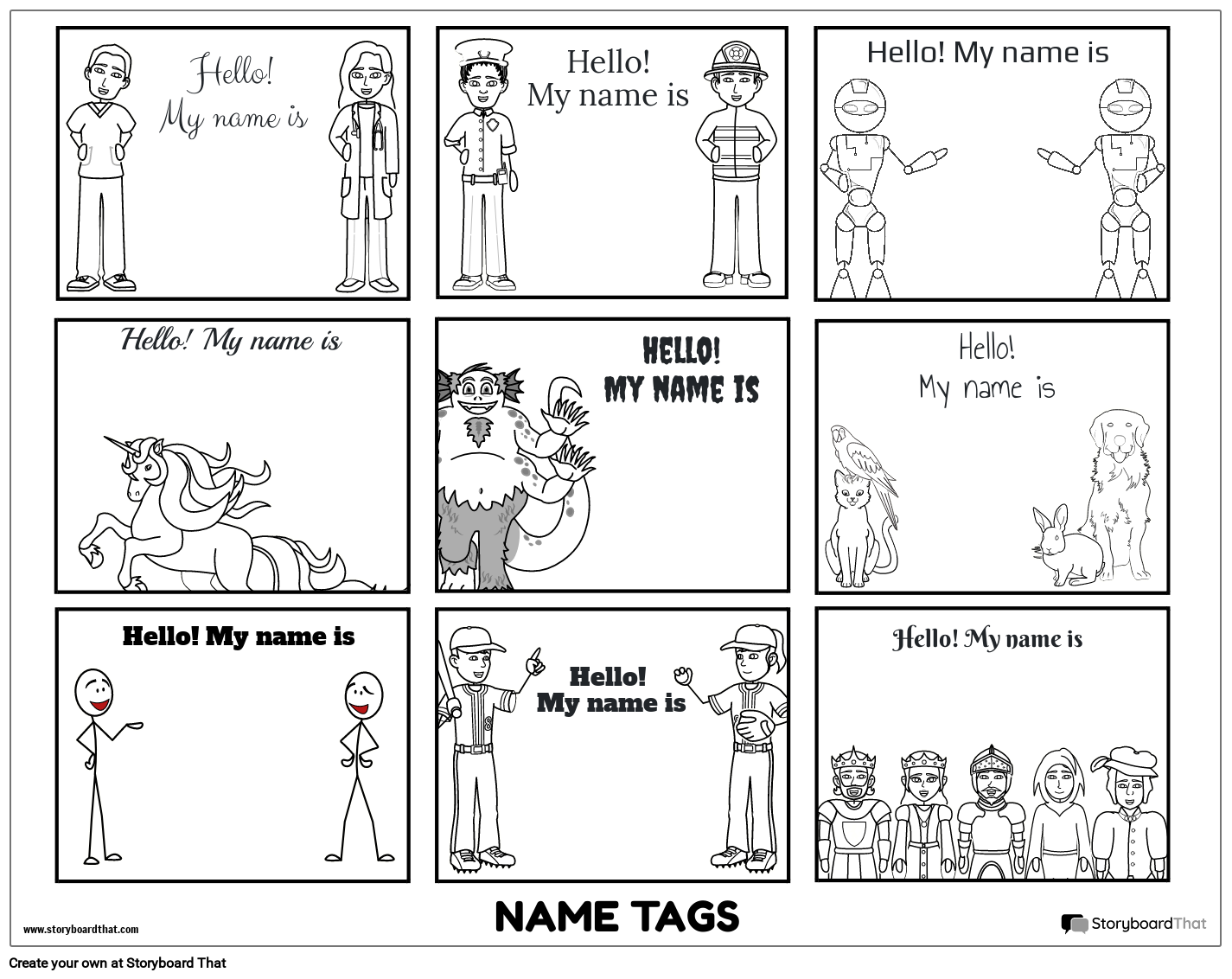 diverse-characters-themed-name-tag-worksheet-storyboard