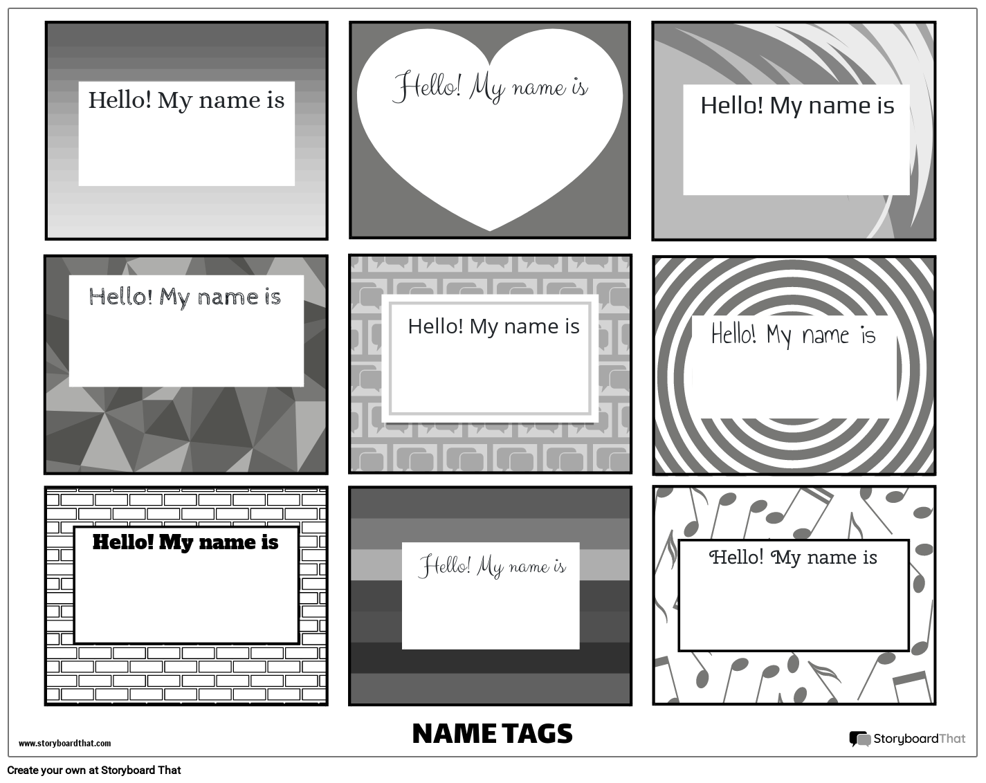 New Create Page Name Tag Template 4 Black & White