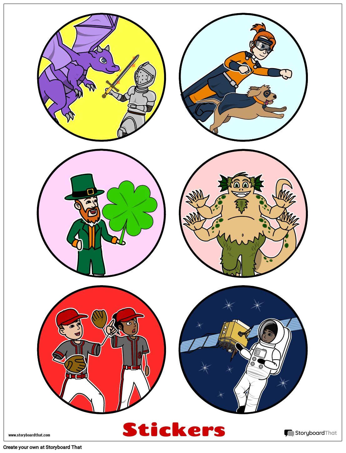 Sticker Worksheet Featuring Different Characters