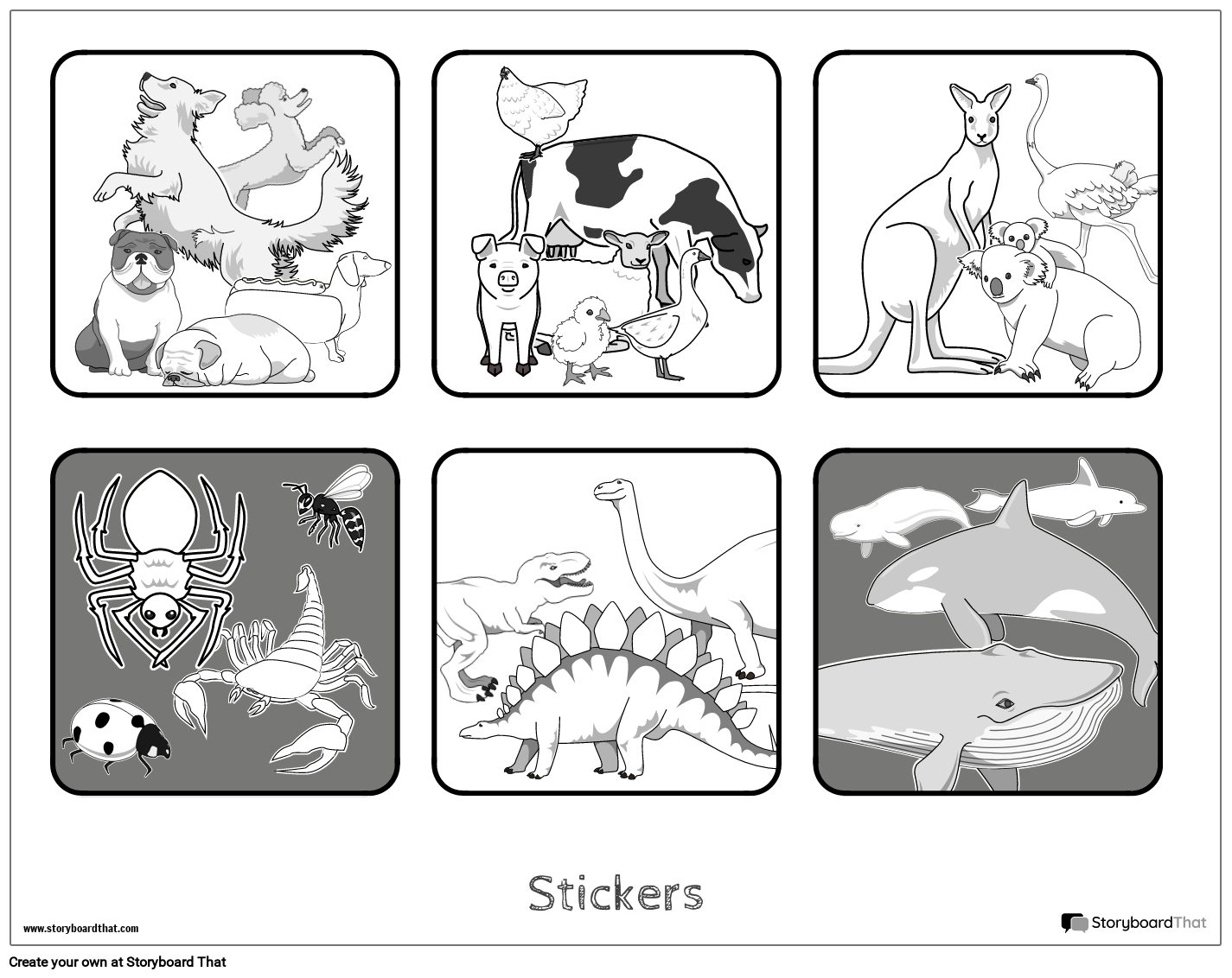 New Create Page Stickers Template 3 Black & White