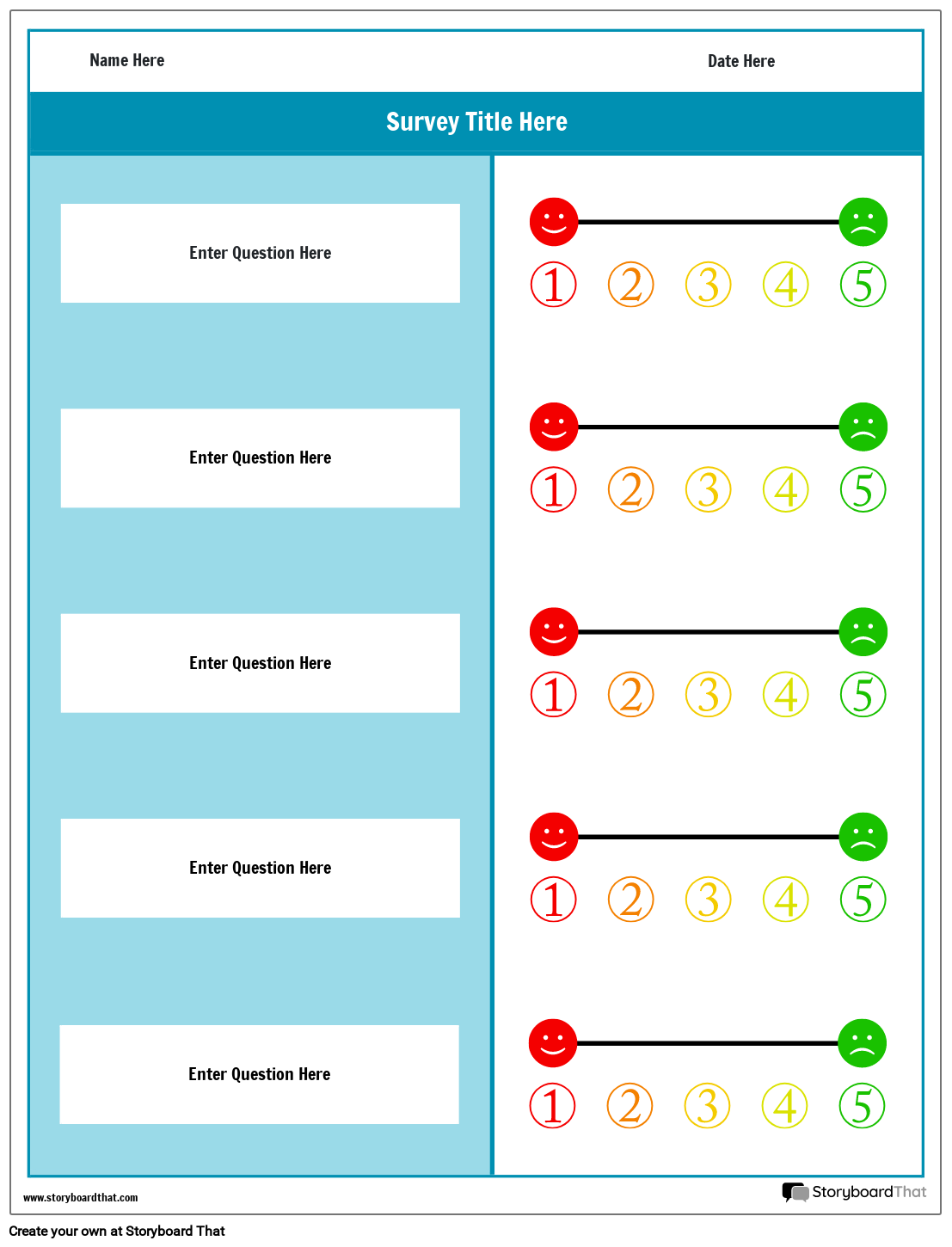 Survey Worksheet Design with Colorful Rating Scale
