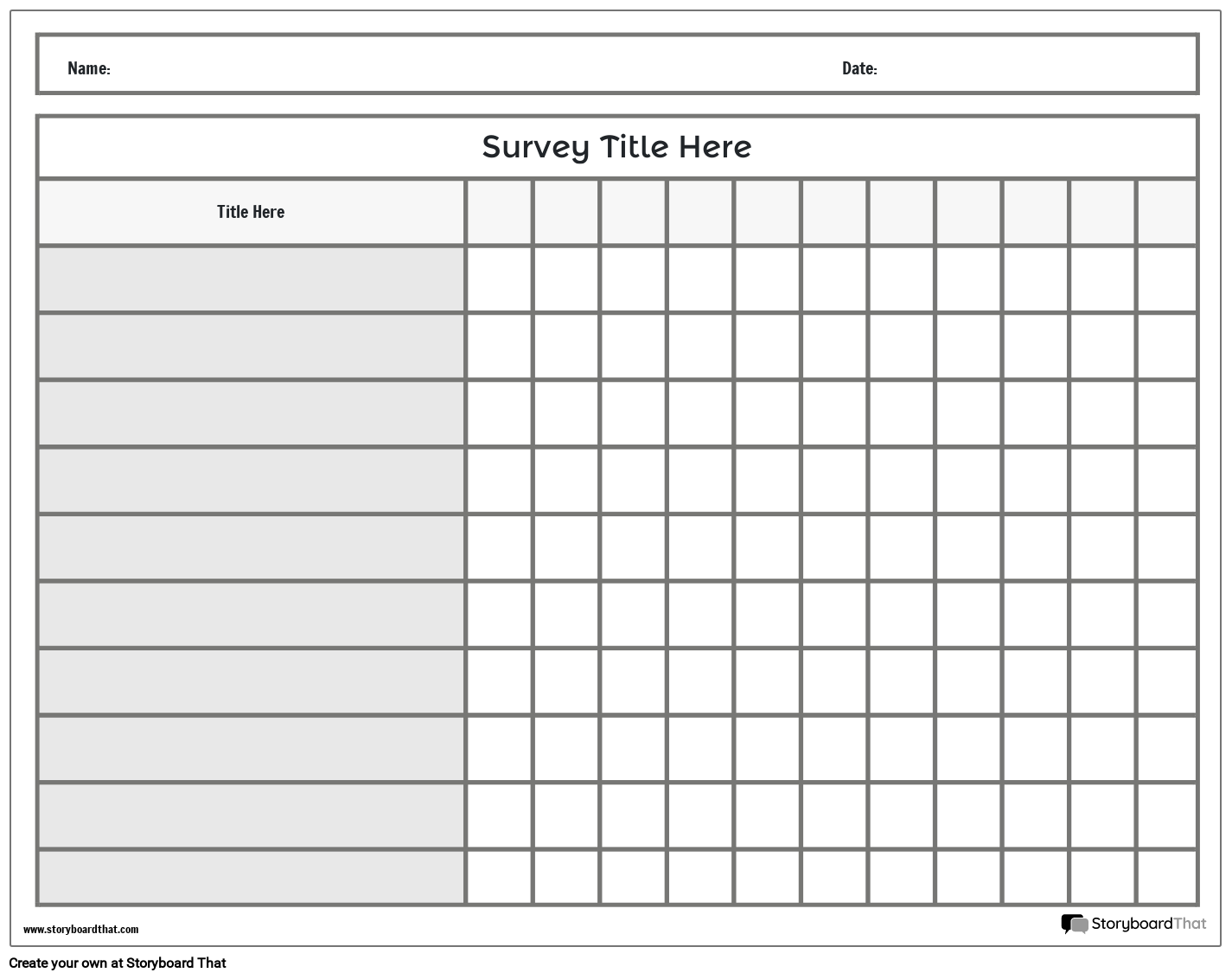 Landscape Table Based Survey Worksheet Design