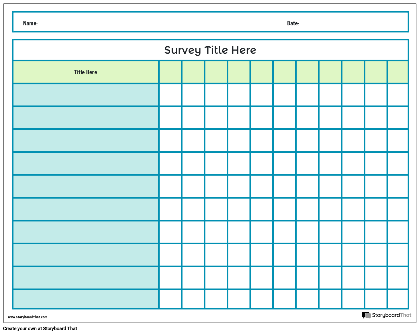 Survey Worksheet with Colorful Divided Table