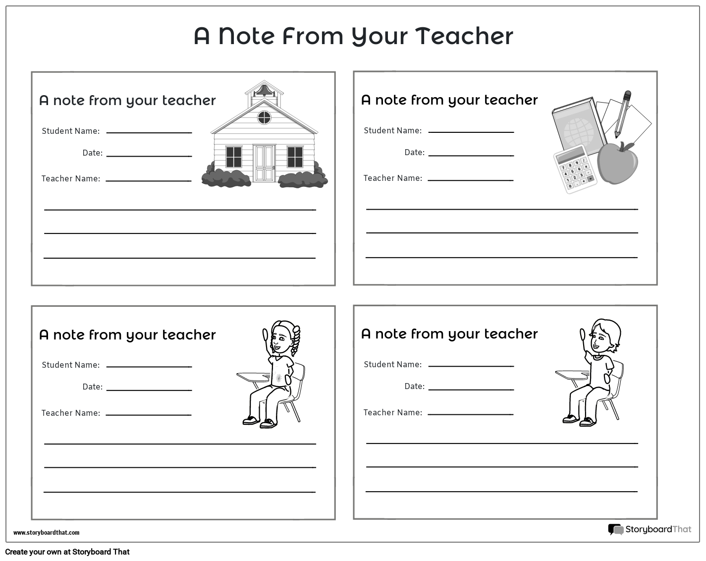 New Create Page Teacher Notes Template 3 (Black & White)
