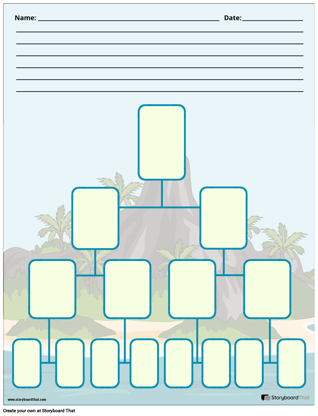 Colorful Island Themed Tree Diagram Worksheet