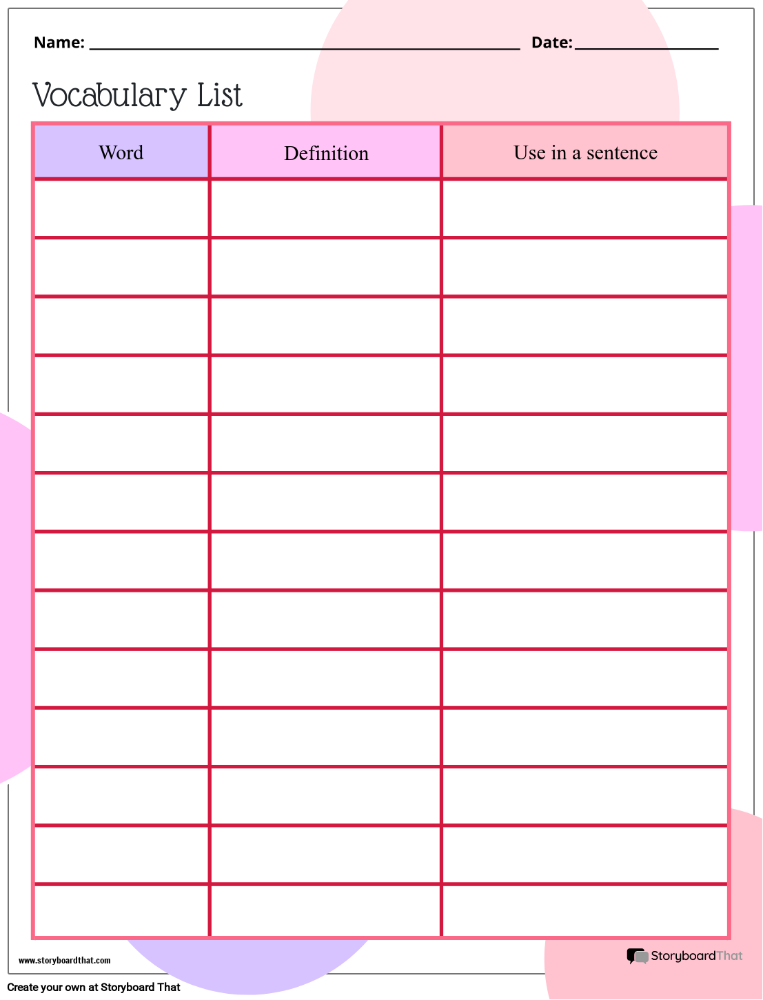 New Create Page Vocabulary Template 2