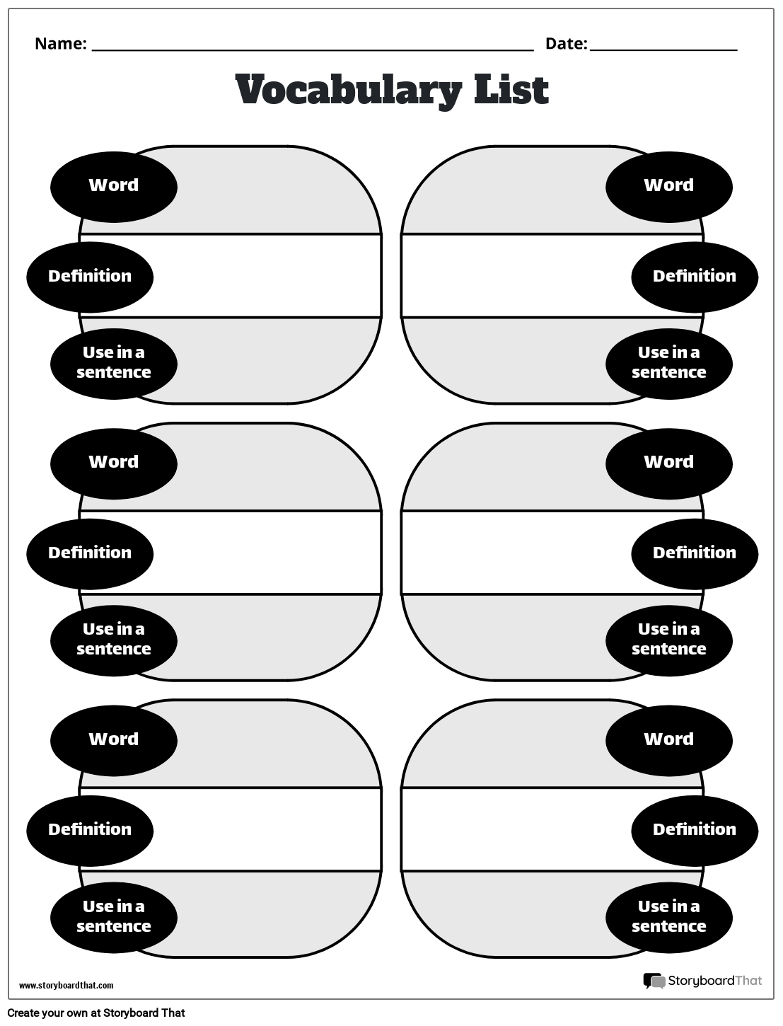 New Create Page Vocabulary Template 3 (Black & White)