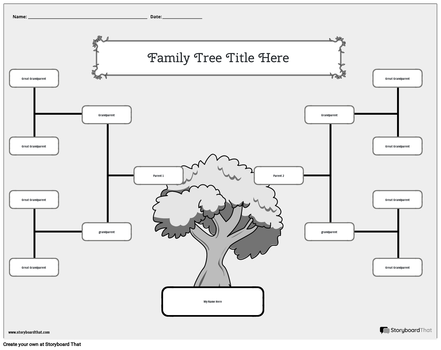 Tree Themed Family Tree Worksheet in Landscape