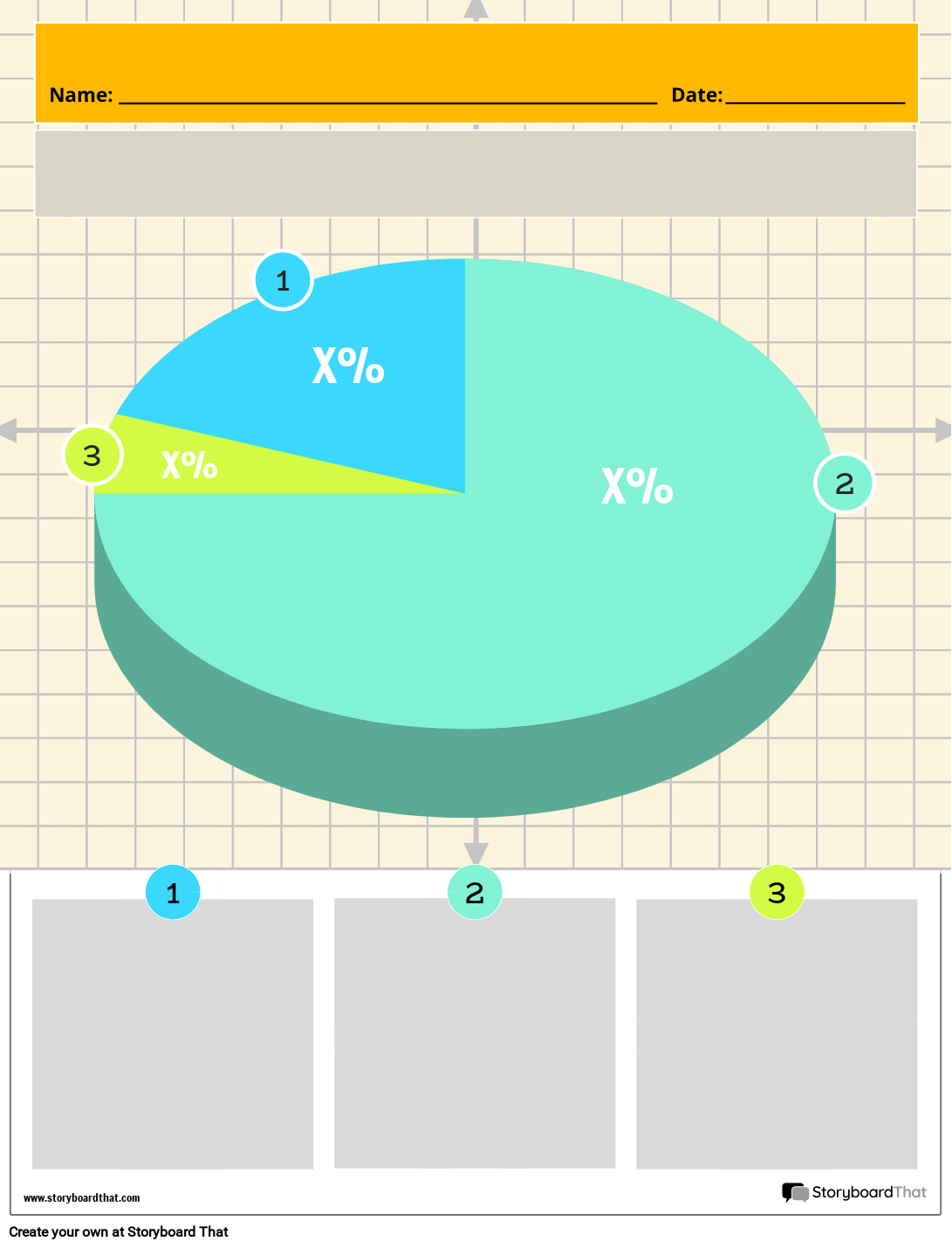 Colorful 3D Pie Chart Worksheet Template