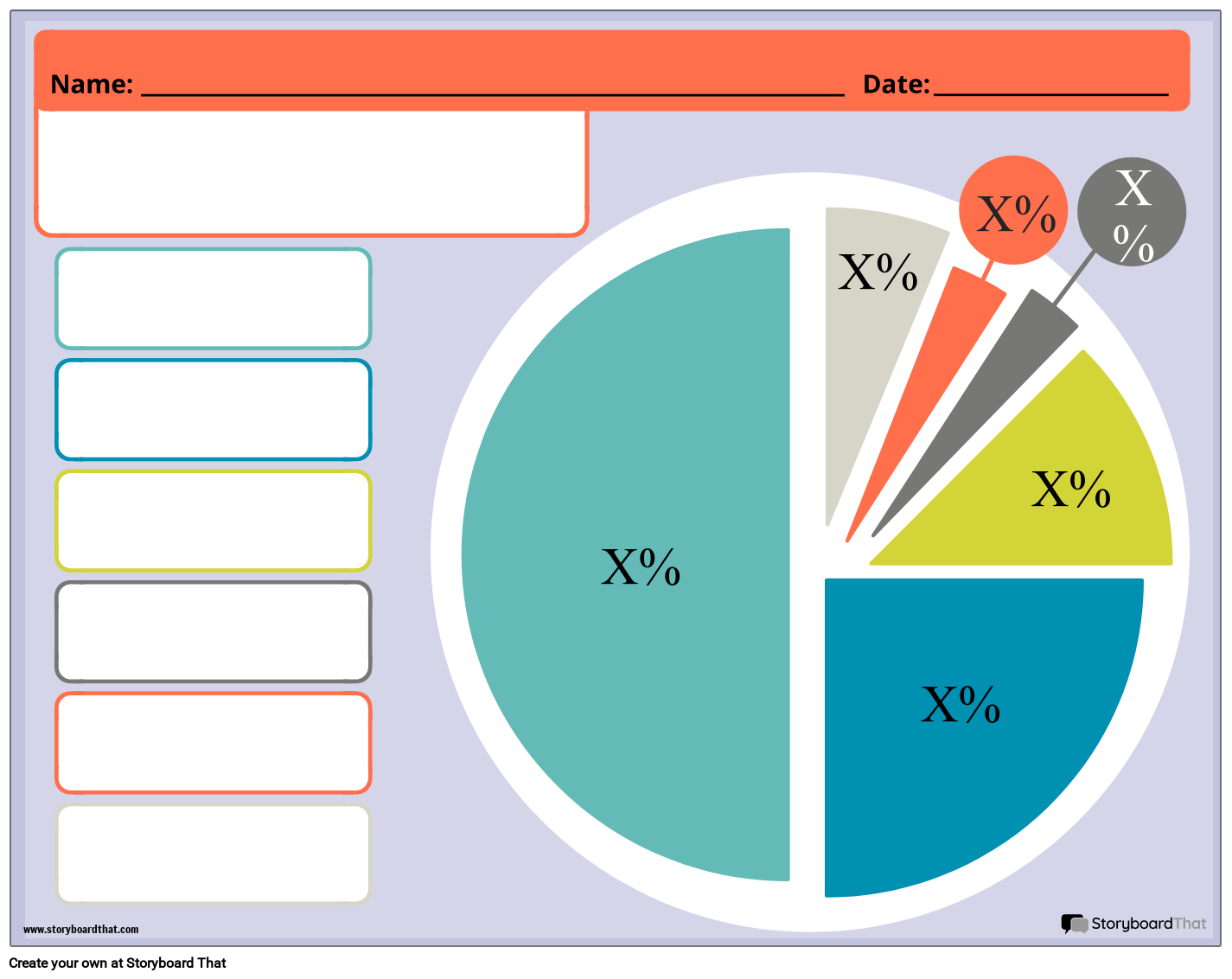 Colorful Pie Chart Worksheet Design in Landscape