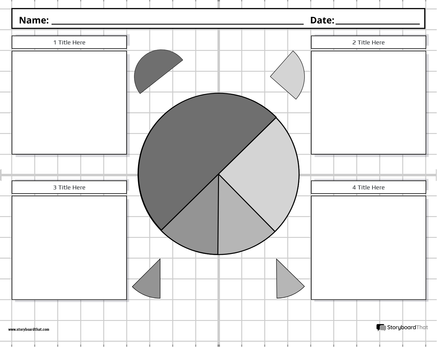 Pie Chart Worksheet Template with 4 Text Boxes
