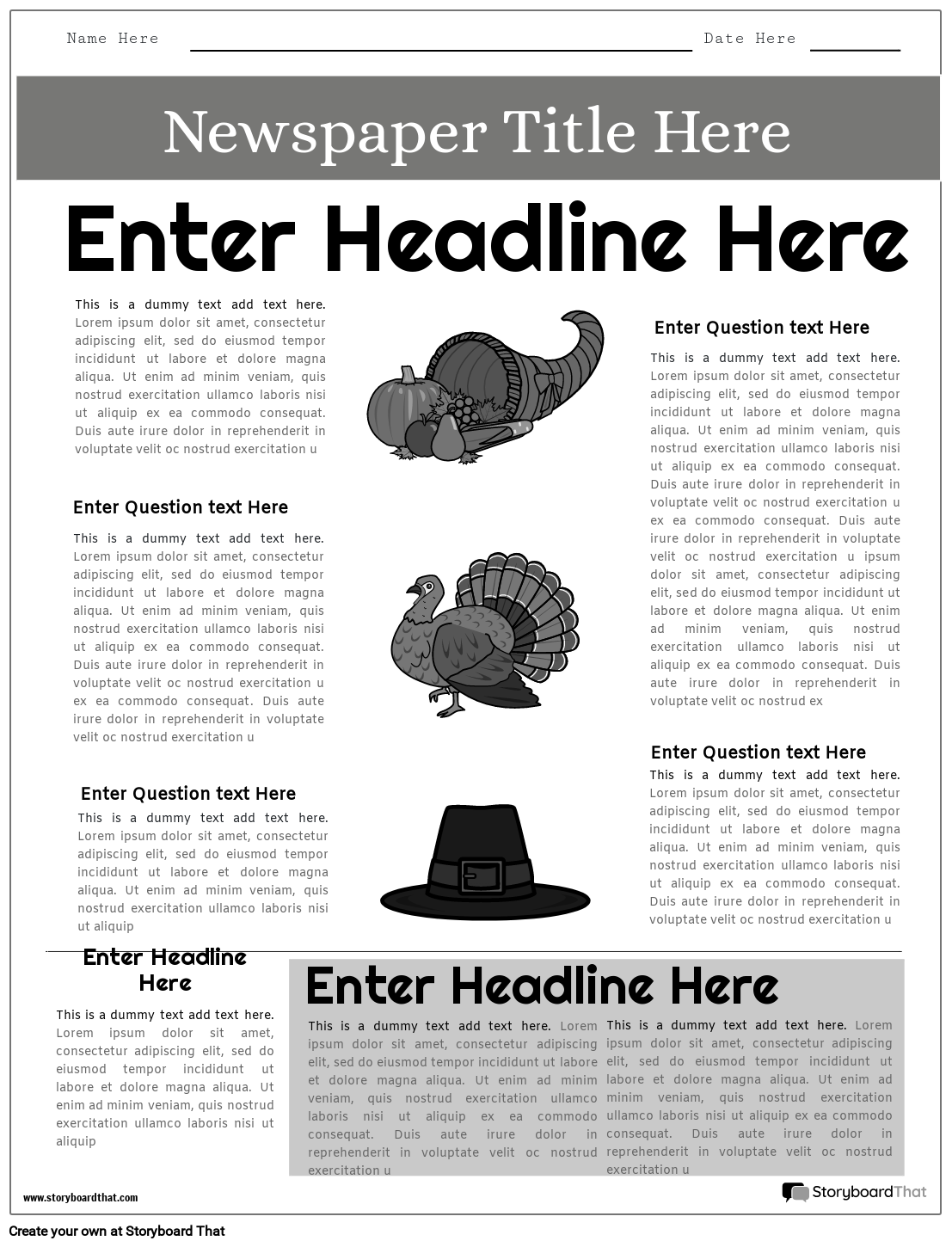 Objects in Middle Newspaper Project Template