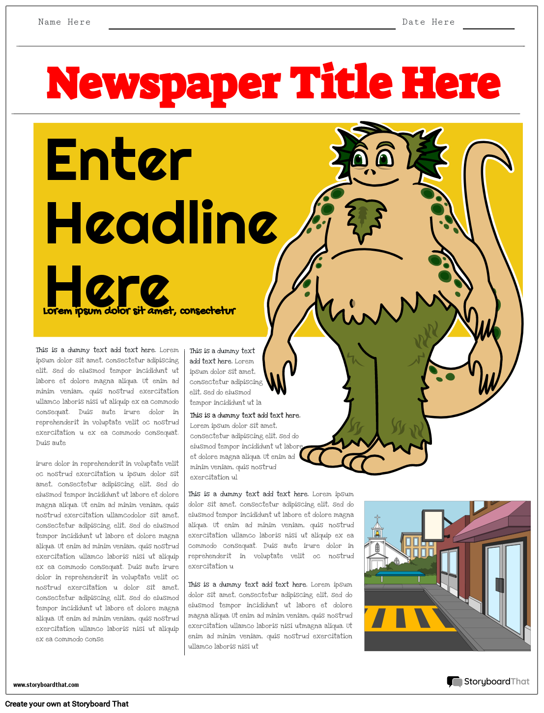 Newspaper Project Template with Fictional Character