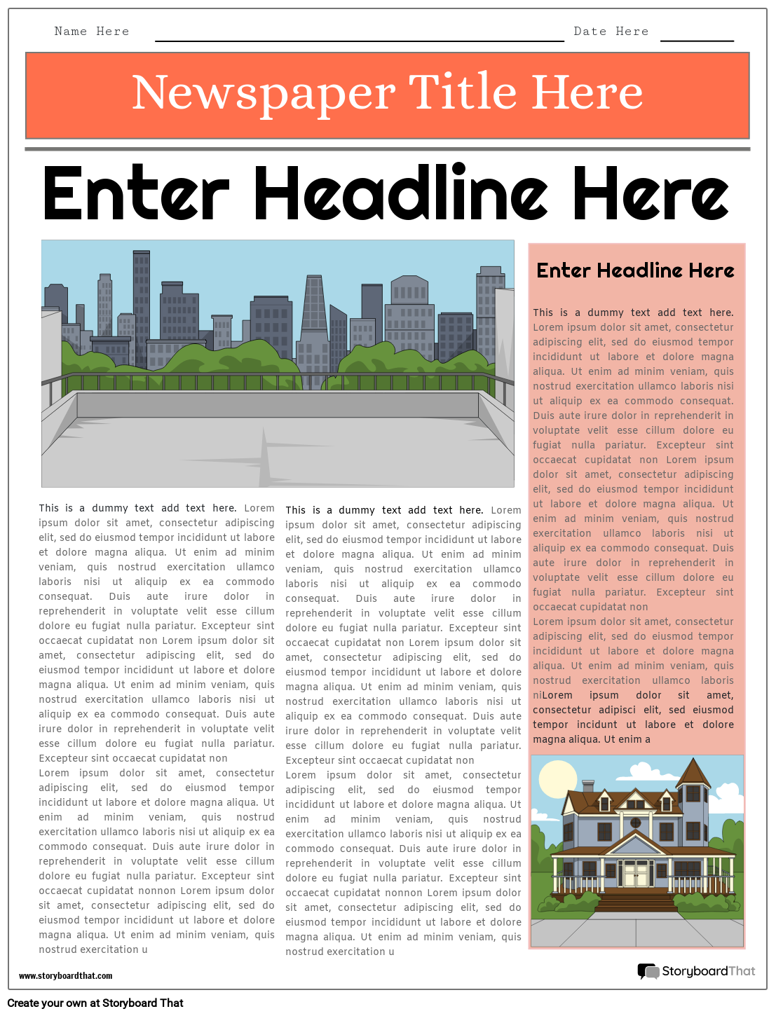 Newspaper Project Template Featuring a Big Headline