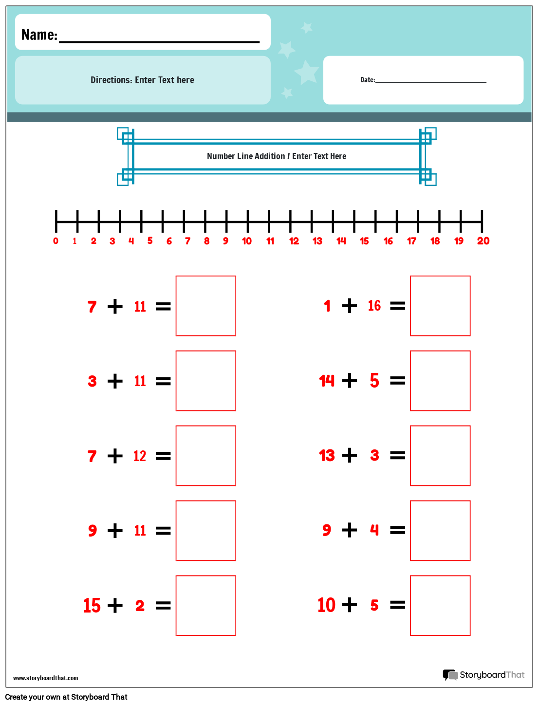Number line addition color worksheet