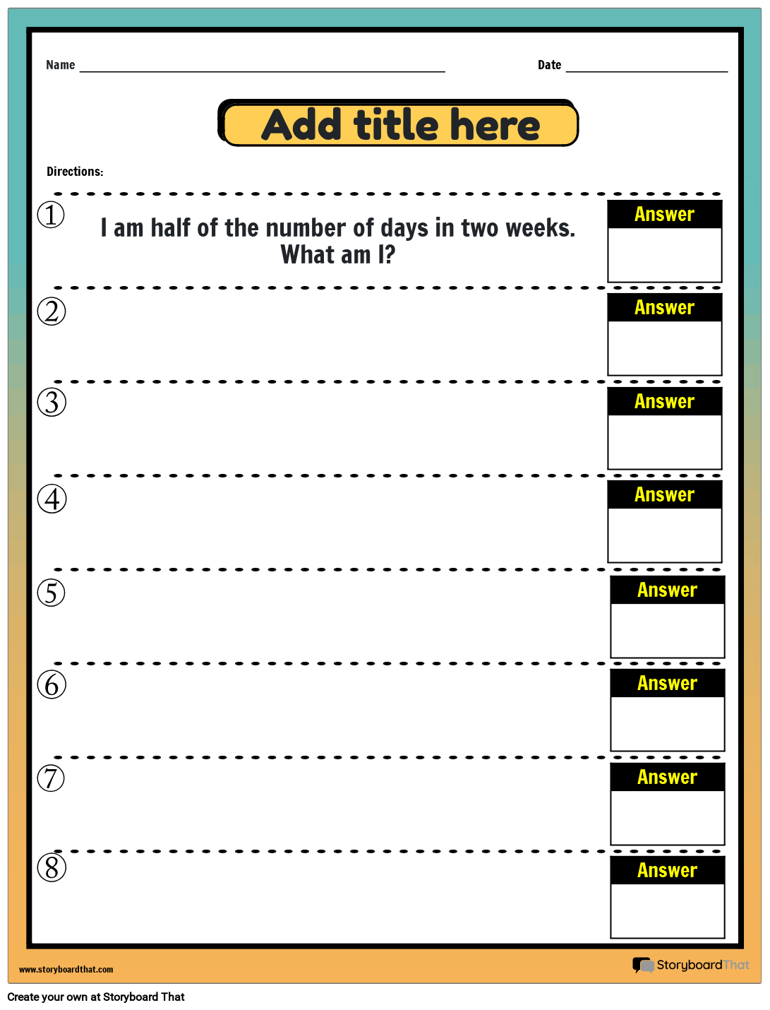 Number Sense - Math Riddle Worksheet