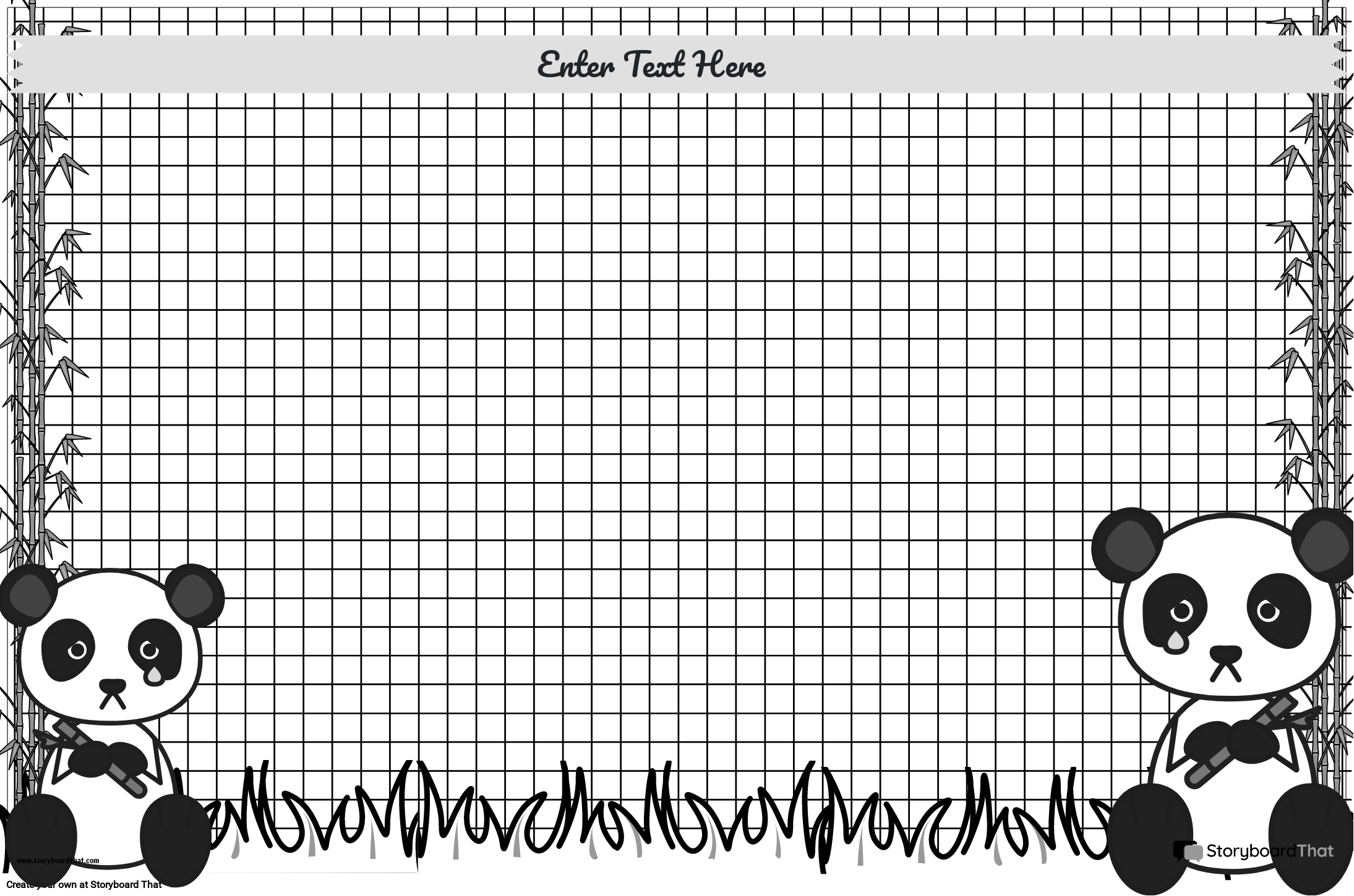 Panda Themed Graphing Paper Poster Black and White