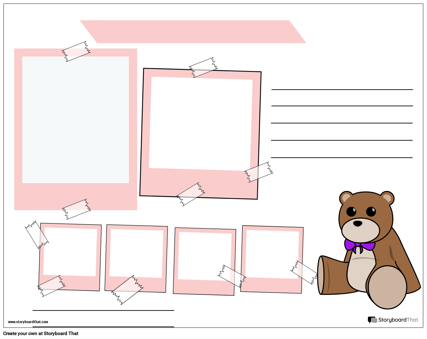 Scrapbook Template Featuring Cute Pink Teddy Bear