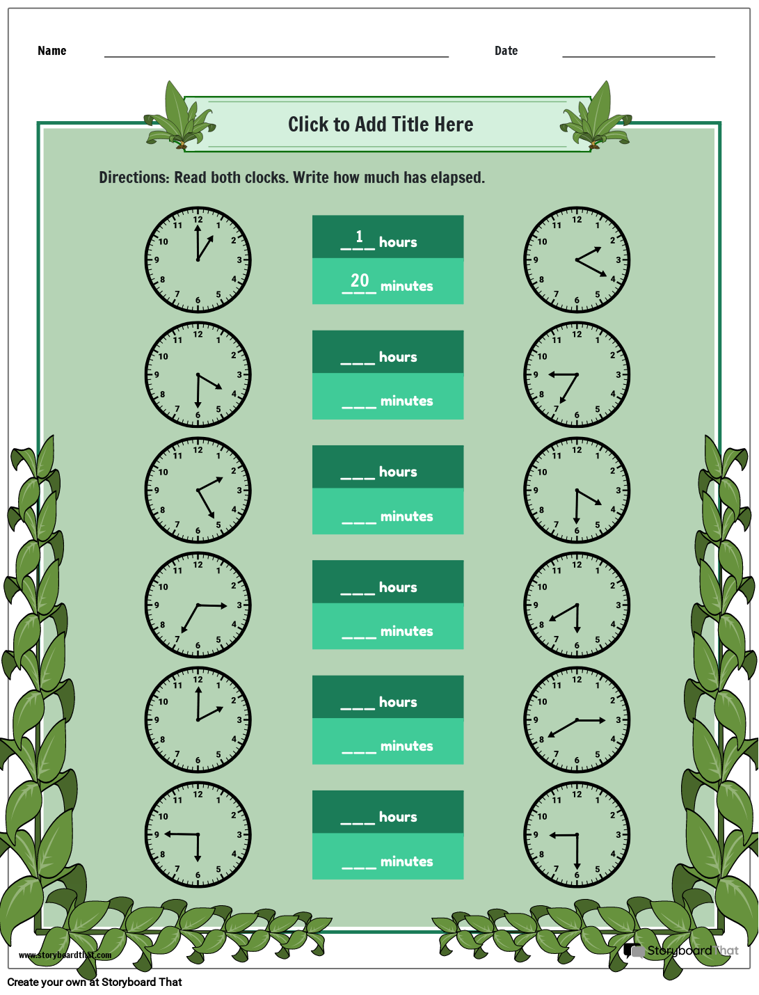 Plant Themed Elapsed Time Template - Earlier and Later