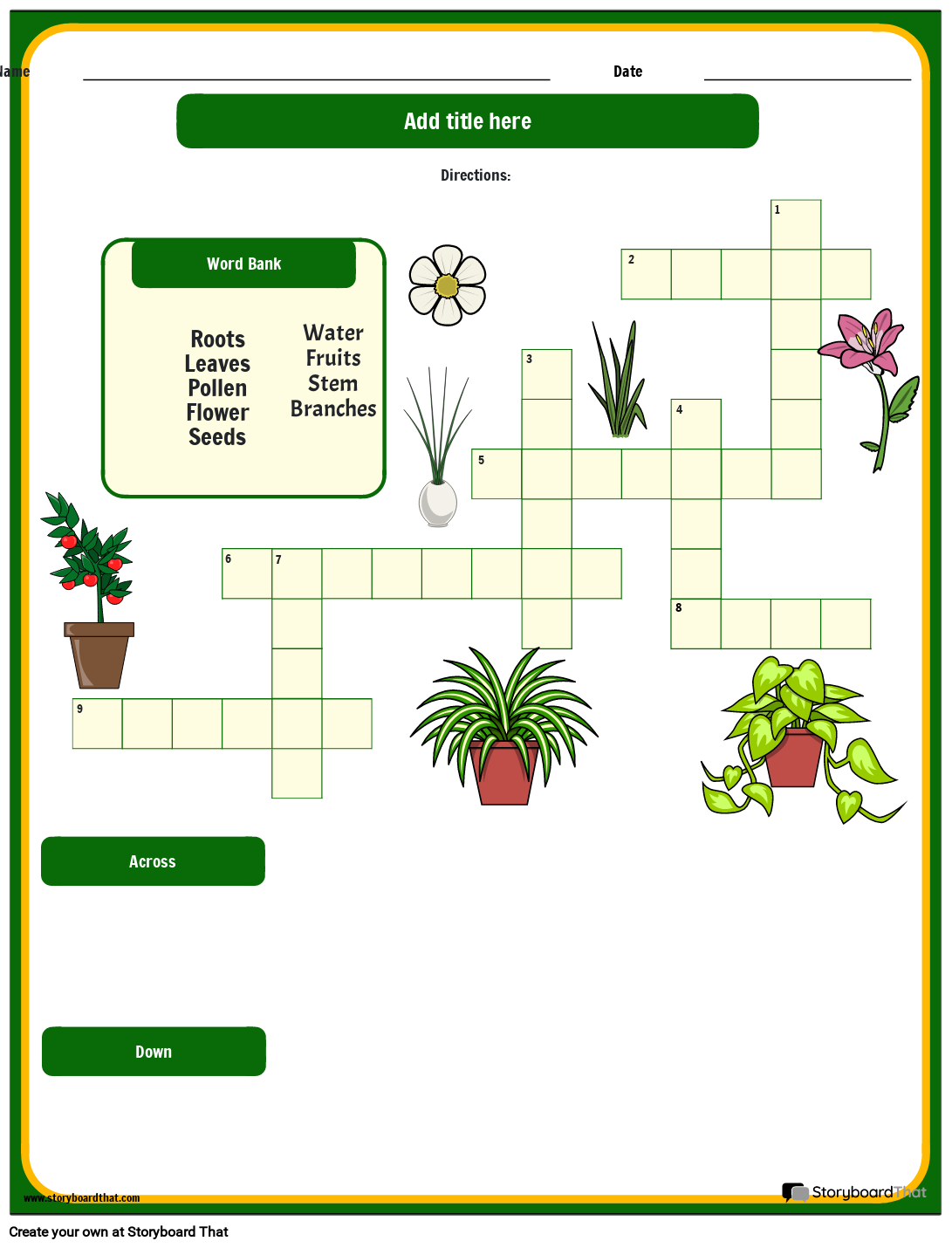 Plant Vocabulary Cross Word Worksheet