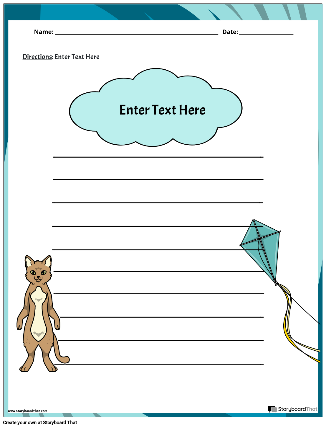 Poetry Worksheet Template Featuring a Blue Kite