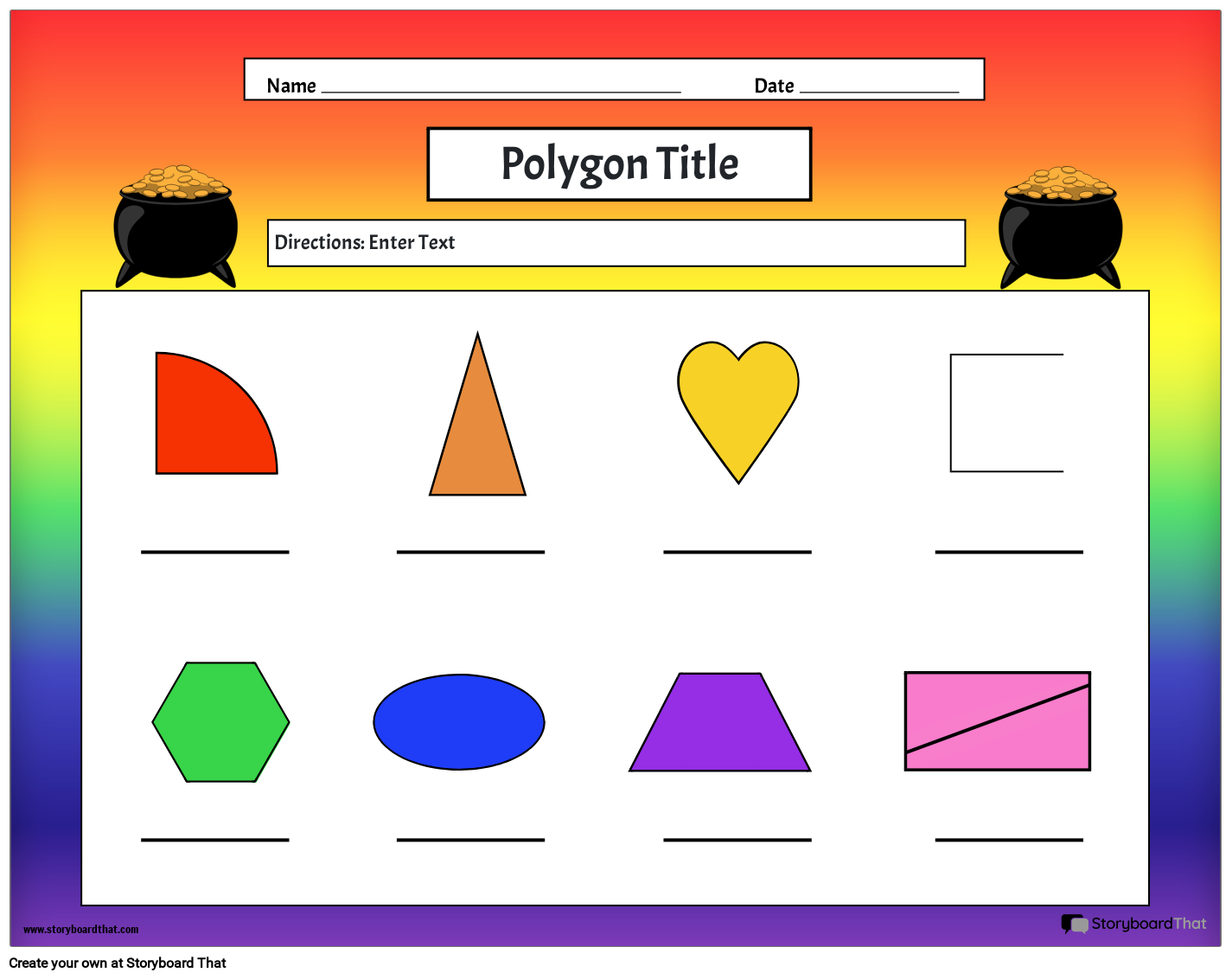 polygon rainbow theme worksheet