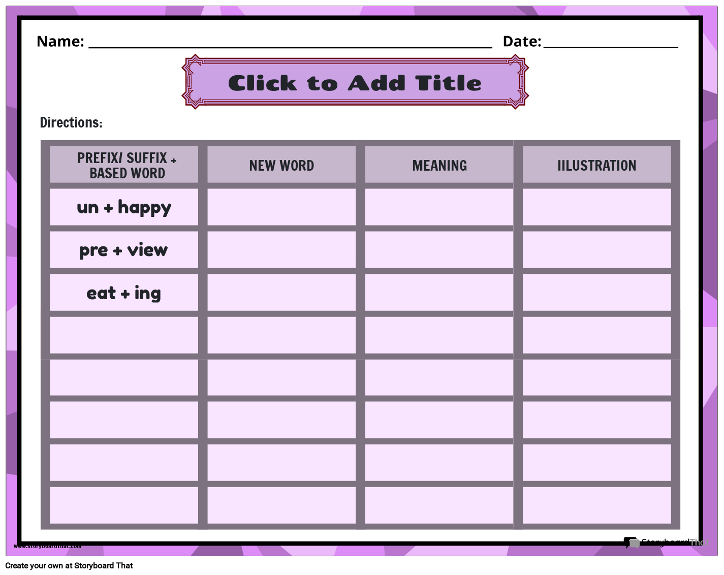 Prefixes and Suffixes Worksheet Template