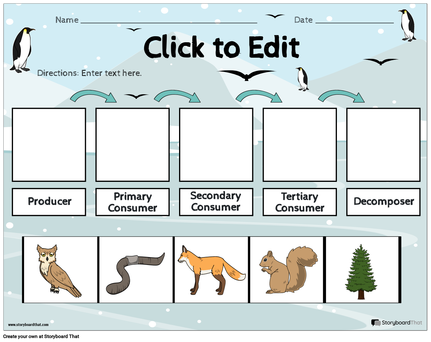 Print-ready Food Web Handout with Arctic Forest Design