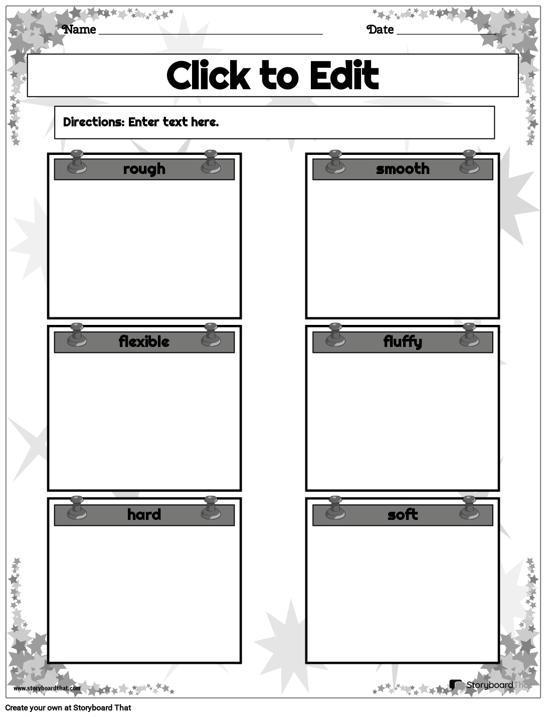 Print-ready Minerals and Properties Worksheet with Stars B&W