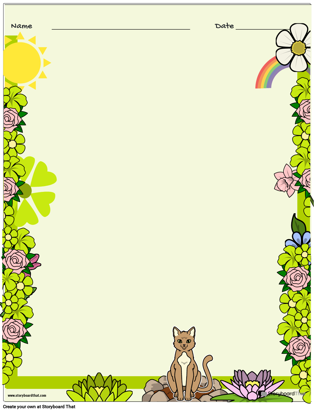 Colorful Blank Page Worksheet Design with Garden Theme