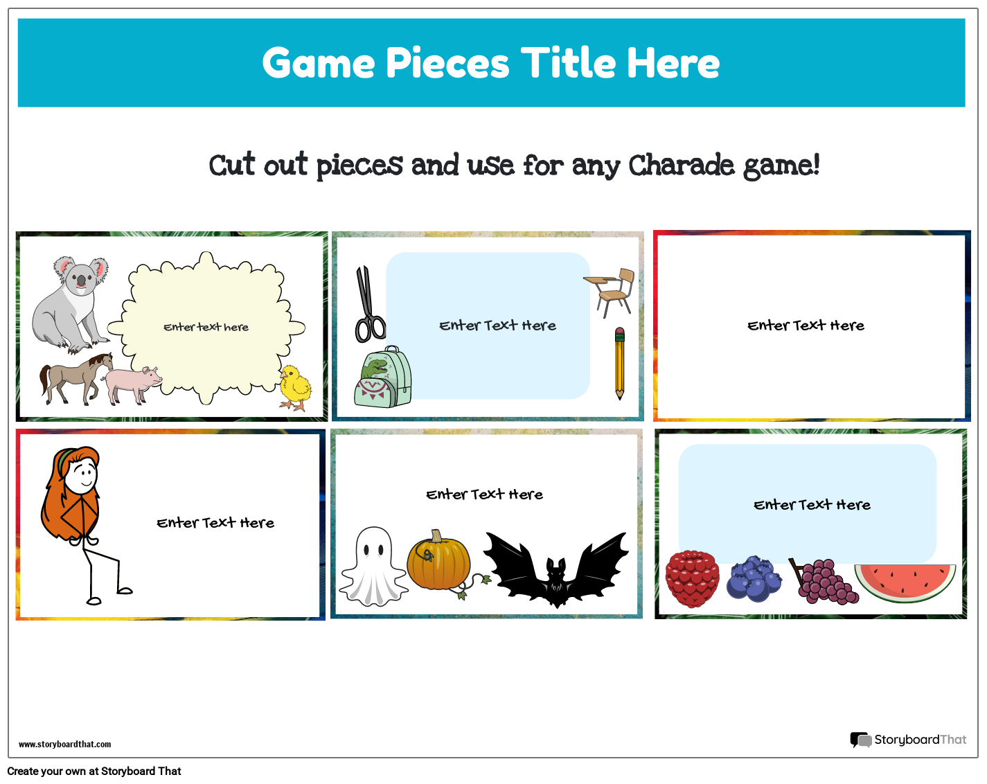 Game Worksheet Design with Objects and Animals