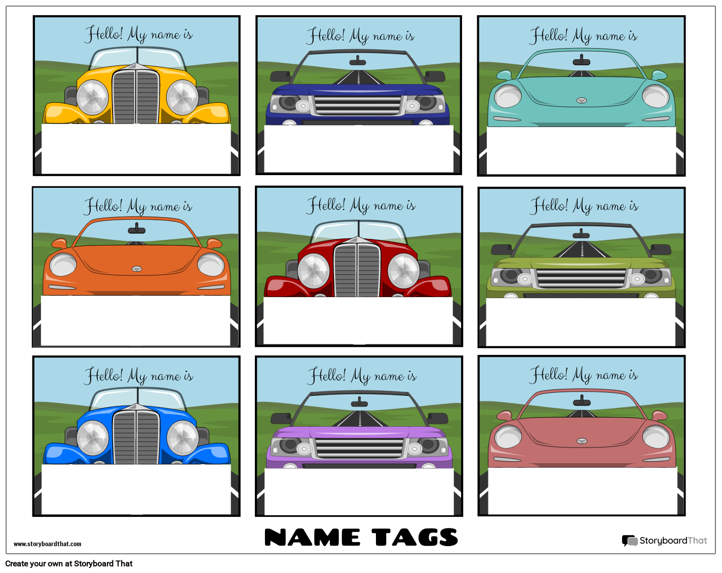 Printable Cars Name Tag Template